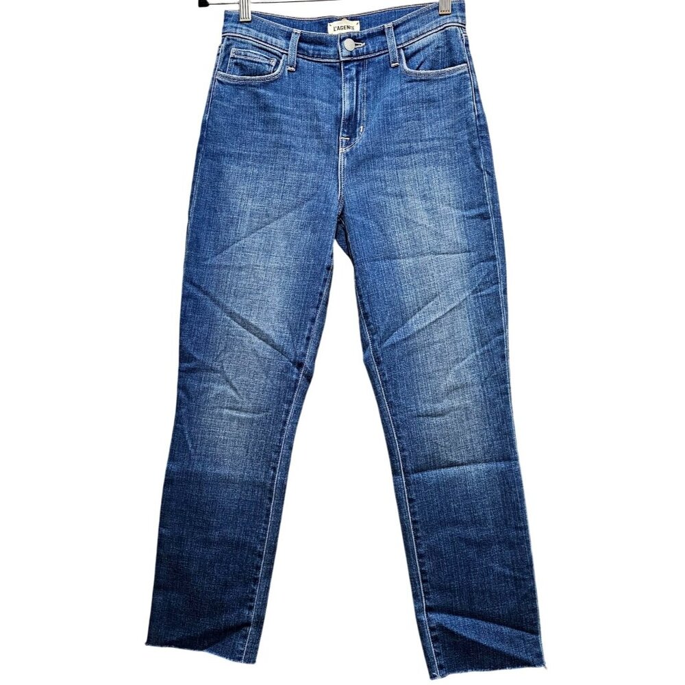LAgence Women's Cropped Slim Fit Jeans Size 26 Blue Denim Frayed Hem